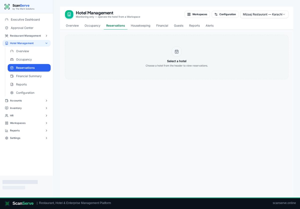ScanServe Hotel — Create a reservation: Manage the reservation