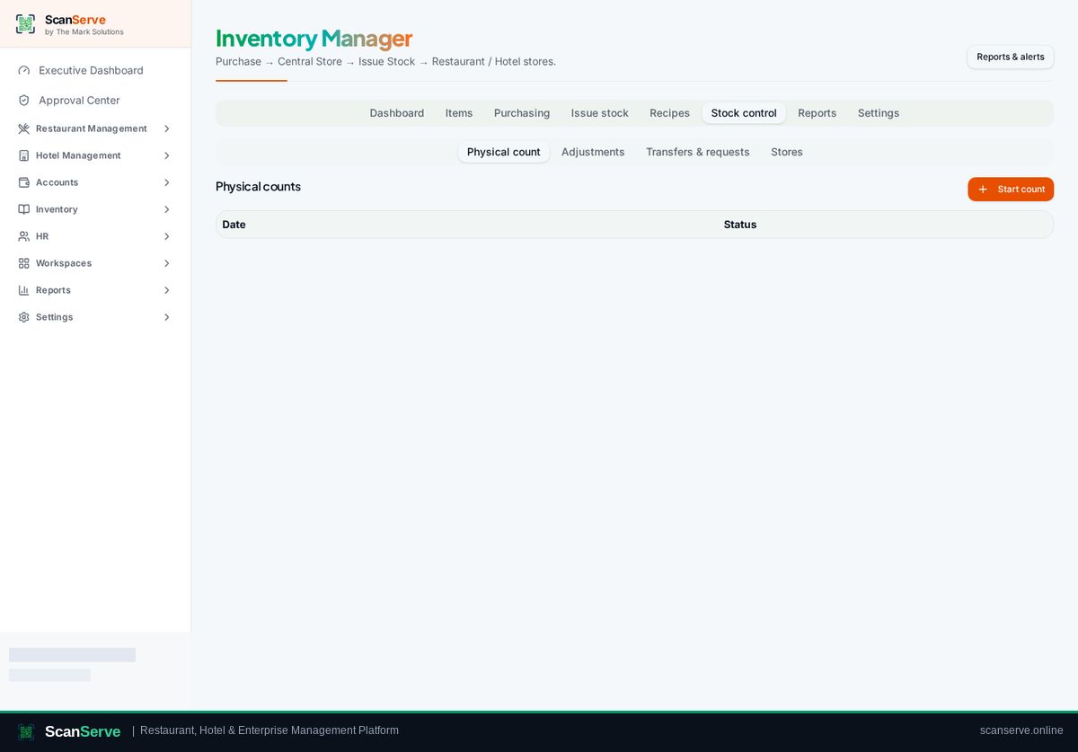 ScanServe Central Inventory — Issue stock to a store: Verify balances
