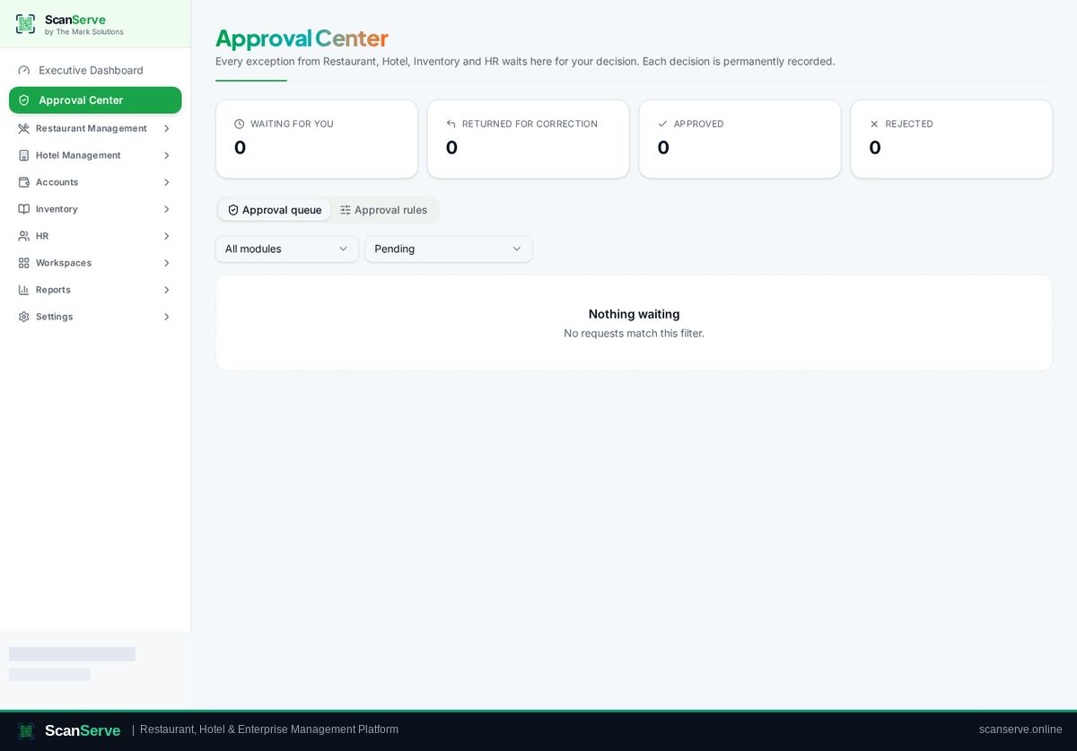 ScanServe Central Inventory — Request stock & get approval: Owner approves