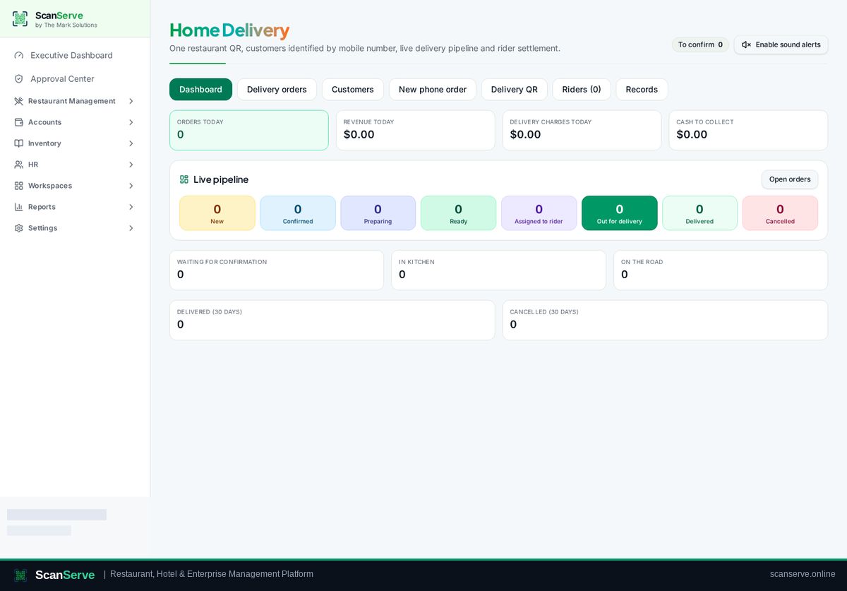 ScanServe Restaurant — Home delivery with rider: Track delivery orders