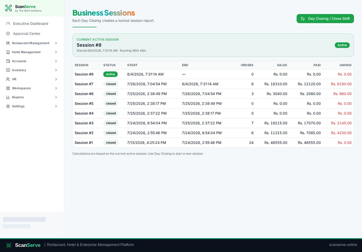 ScanServe Restaurant — Waiter workflow: Close the bill