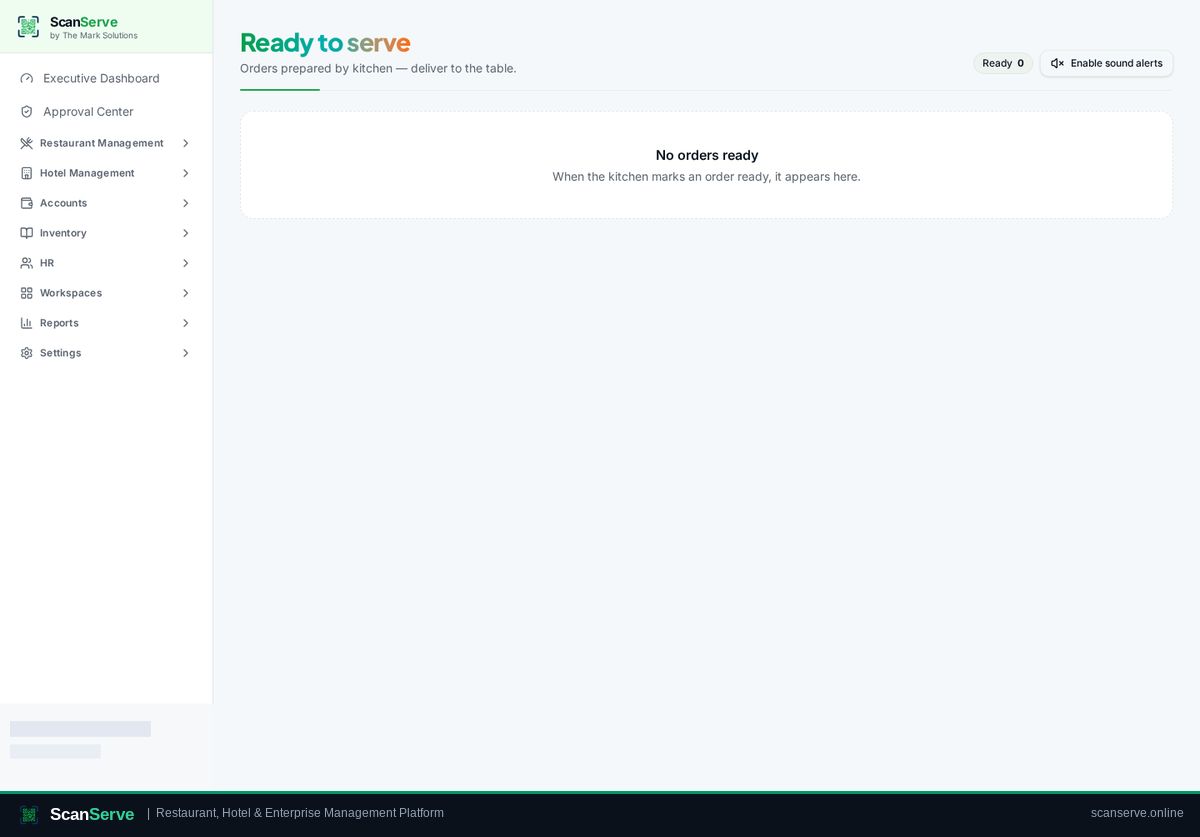 ScanServe Restaurant — Waiter workflow: Open the Waiter panel